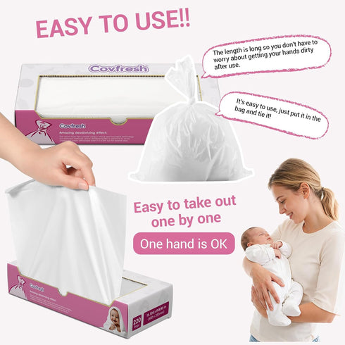 S/220 Counts Odor Sealing Baby Diaper Disposable Bags - Unscented, Durable Diaper Sacks for Home, Travel & On-the-Go