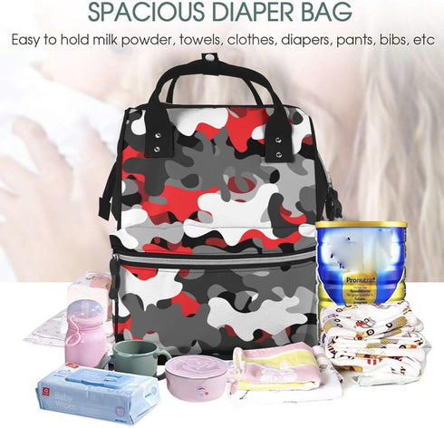 TZTTZT Backpack, Mommy Red Gray Camo Print Diaper Bag Toddler Baby Girl Boy Diaper Bag for Mom Dad, Bags Travel Baby
