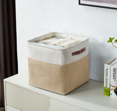 DECOMOMO Cube Storage Bin Storage Cubes 12 x 12, Set of 4 - Foldable Fabric Bins with Faux Leather Handles
