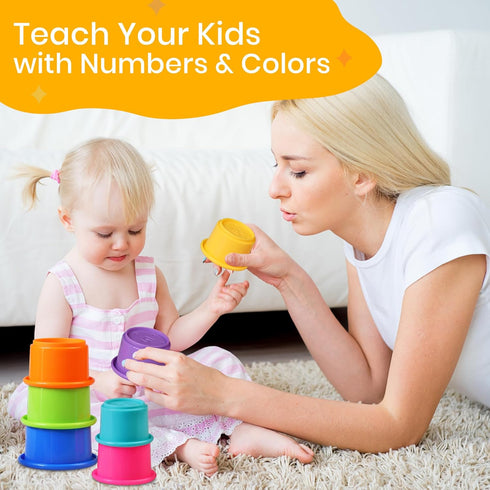 Educational Stacking Cups Baby Toy Set, 8-Pc Stackable Cups with Number Rainbow Nesting for Babies 6-12 Months