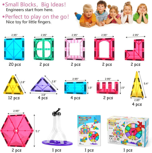 Jasonwell Magnetic Tiles Building Blocks Set for Boys Girls - Educational Magnet Construction Kit for Kids 3-10
