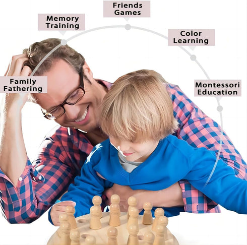 Wooden Memory Chess Board Game - Color Memory Matching Brain Teasers for Kids Age 3-12, Educational Toys