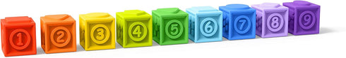 Bright Starts KaledioCubes 9pk Stack & Squeeze Blocks Baby Bath Toys - Play & Learn with Colors, Numbers & Shapes
