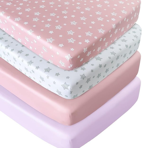 Crib Sheets for Girls 4 Pack, Fitted Crib Sheets for Standard Size