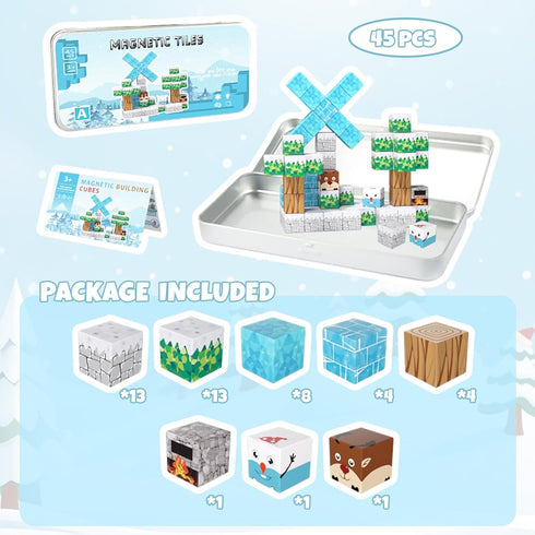 Set 3-5, 35PCS 4-8, Mini Magnetic Cubes STEM Winter for Kids Ages Educational Travel Building Toys with Magnetic Tin