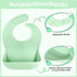 BXLL 10 Set Pcs Green Silicone Baby Feeding - Baby Led Weaning Supplies with Suction Bowl, Divided Plate, Bibs, Fruit