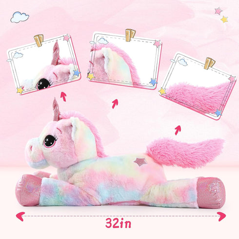 Tezituor 32in Giant Unicorn Plush Toy - Cute Rainbow Pink Unicorn Stuffed Animal - Birthday Decorations