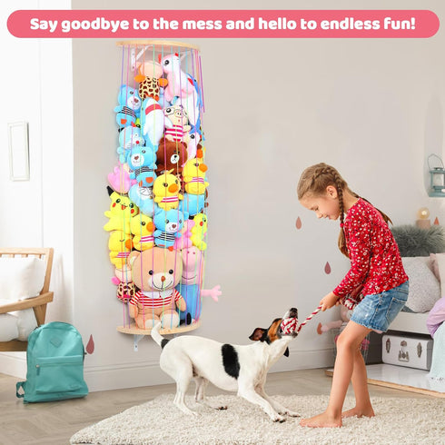 VOMELON Hammock Hammock Stuffed Animal Storage Wooden Half Circle Design Wall Hanging Plush Toy Organizer for Kids Room
