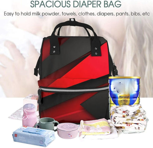 OUSIKA Backpack Daypacks Red Black Print Diaper Bag Multifunction Laptop Travel Large Nappy Bag, Black, One Size
