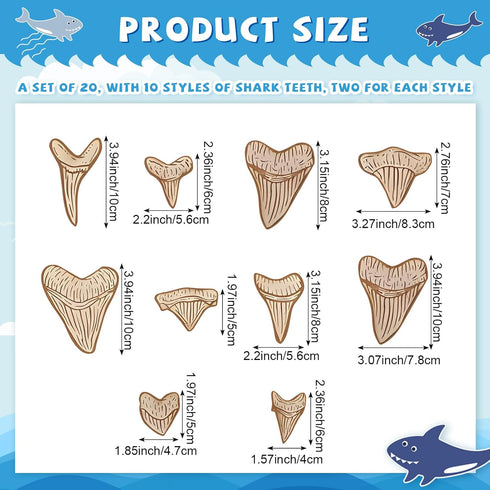 RattanView 20 Pcs Wooden Shark Teeth Nursery Wall Decor Shark Tooth Wall Art Baby Room Nursery Decor Megalodon Beach