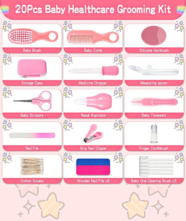 Set (25 1 Baby Grooming and Healthcare Kit, Portable Baby Safety Care with Hair Brush Comb Nail Clipper Nasal Aspirator
