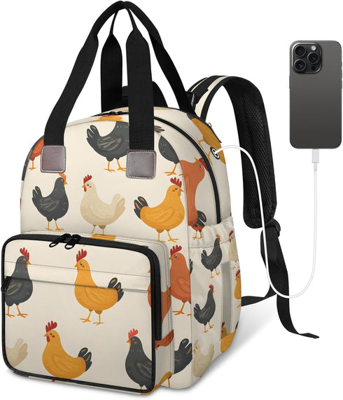 Shoblo Chicken Rooster Diaper Bag Backpack for Travel, Waterproof Diaper Bag with Insulated