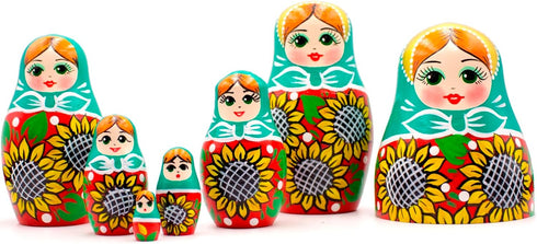AEVVV Russian Nesting Dolls Set of 7 pcs - Matryoshka Dolls in Sunflower Sundress for Women