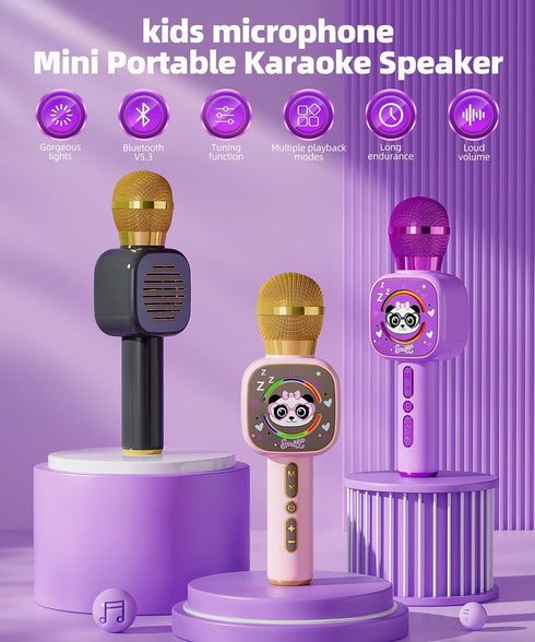 Qnxoat r 2-12 1) Bluetooth Karaoke Microphone Toy for Kids - Mini Portable Speaker with LED Lights, Wireless Pairing