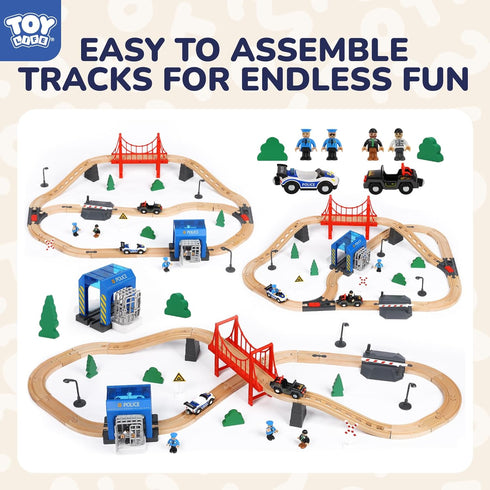 Set 2-4, 56PCS Set, Set, 3 4 5 6 TOY Life Wooden Train for Toddlers Police Station Train Toys with Wooden Train Track
