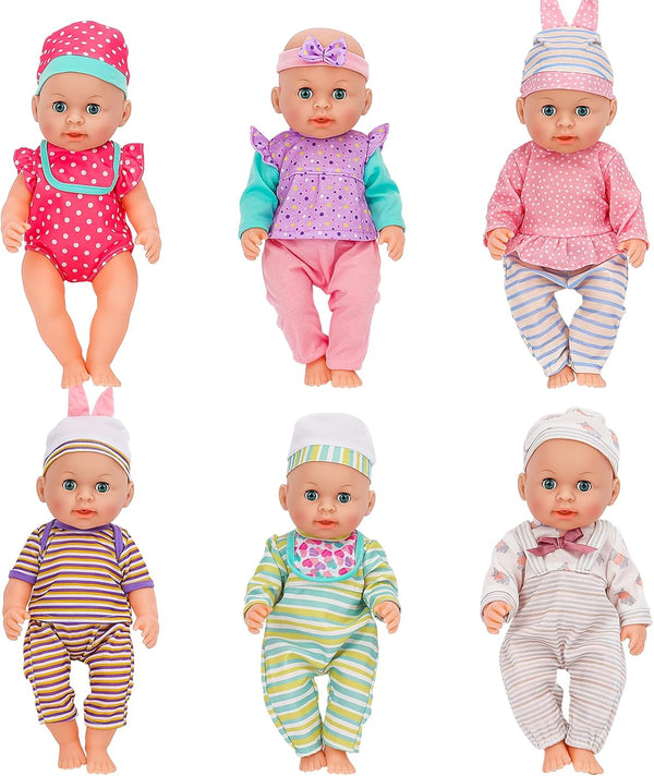 deAO Baby Doll Clothes for 12-14 Inch Dolls, 6 Sets Doll Outfits Accessories, Dress Up Fun Gift (Doll Not Included)