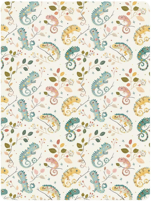 miaozhen 1 Pack 52x28 Cotton Crib Sheets for Baby Boys Girls Comfy Breathable Off White Playful Chameleon Colorful