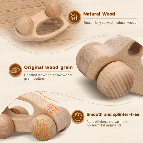 TOY Life Wooden Cars for Toddlers 1-3 - Montessori Toys for Babies, Baby Rattle Wooden Toy Truck
