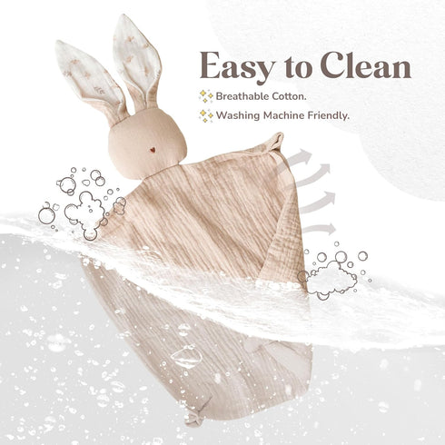 Mikito Organic Cotton Baby Muslin Lovey Bunny, Oeko-TEX & GOTS Certified, Security Blanket, Perfect Loveys for Babies