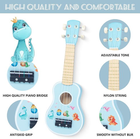 Kids Guitar for Girls, Wooden Musical Instruments Toys with Ukulele, Tambourine, Maracas, Harmonica, Mini Band Sets for
