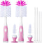 2 Pack Baby Bottle Brush with 4 Pack Straw Brushes, 10.2" Nylon Brush with Nipple Cleaner, Pink