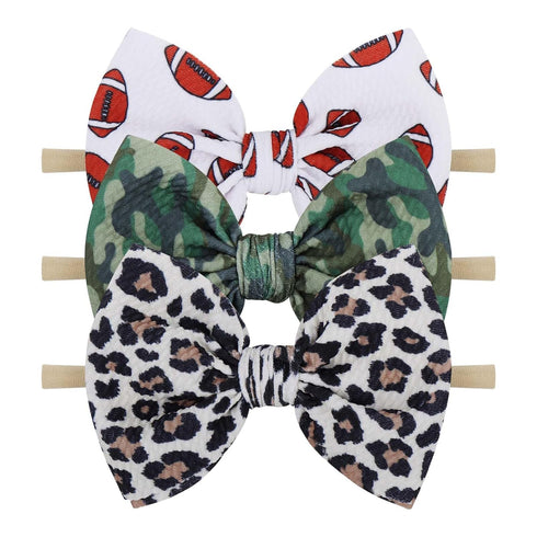 YanJie 3Pcs 4.5" Nylon Hairband for Baby Girls, Newborn Leopard Football Camo Printed Hair Accessories