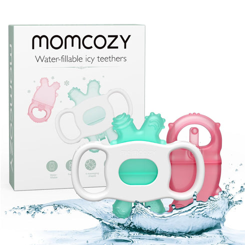 Momcozy Baby Teether Toys, Water Fillable Silicone Cold Teether, 2 Pcs Baby Teething Toys for 0-12 Months, Green and