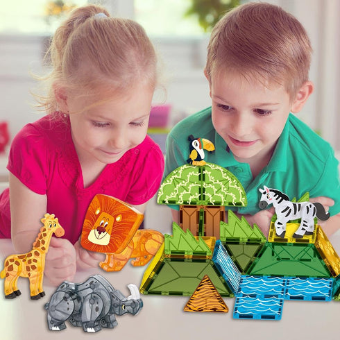 Voxifyx Set 5-7 Magnetic Tiles Grassland Animals Theme Toys, Magnet Tiles Building Blocks Toys for Kids Ages Year Old