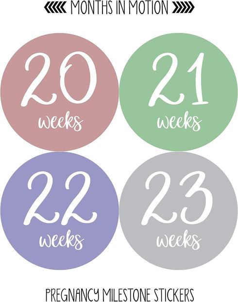 Pregnancy Weekly Belly Growth Stickers - 36 pcs Purple Pink, Matte Finish for Maternity Photo Sessions