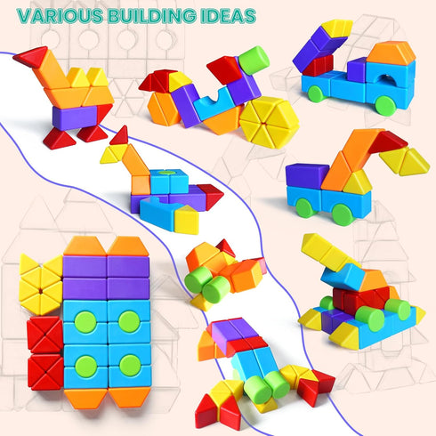 1.65 Inch Set 4 5 6 36PCS Magnetic Building Blocks in Multiple Shapes, Montessori Magnetic Block for Kids Ages and Up