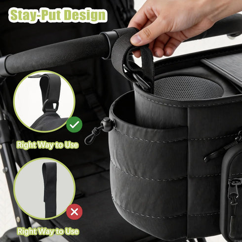 Seeseven Stroller Organizer Caddy with Insulated Cup Holder & Detachable Phone Purse, Lightweight Universal Stroller