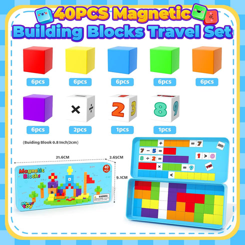 Minecftoy Set, 3+ Magnetic Blocks Mini Travel Essentials Toddler Toys with Case Kids Magnet Building Blocks Sensory