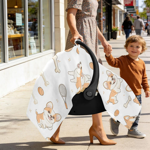 Dalzium Corgis Dog Car Seat Cover Baby, Carseat Canopy Cover for Girl Boy, Breathable Baby Carrier Cover Stroller Sun