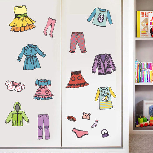Maydahui 2 Sheets (31 Count) Removable Clothing Decals, 11 Inch Boys Girls Clothing Sort Wall Sticker for Wardrobe