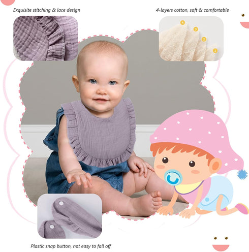 Muslin Cotton Baby Bibs for Teething - Unisex Drool Protection