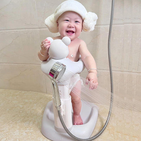 loyliawa Adjustable Baby Shower Stand with Anti-Slip Base, Huggable Bear Bath Support, Portable Baby Shower Stand, Bath