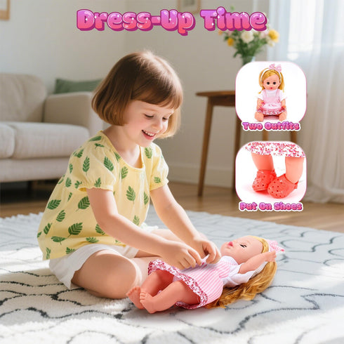 Playset CUTE STONE Baby Doll with Stroller for Girls Pretend Play Baby Care Toy with High Chair, Clothes & Accessories