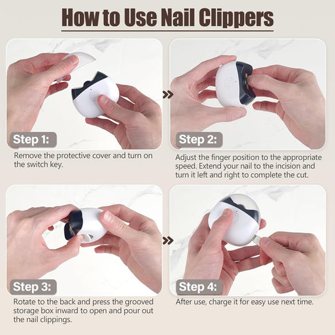Trimmer 3-Speed Electric Nail Clipper & Nail File - Automatic with Adjustment LED Light, Built-in Storage, USB