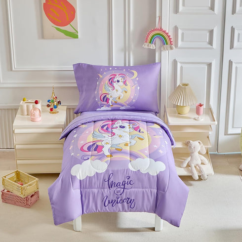 4 Set Set 1 1 1 1 Pieces Toddler Bedding for Girls Purple Unicorn Toddler Bed - Cartoon Stars Rainbow Print Cute