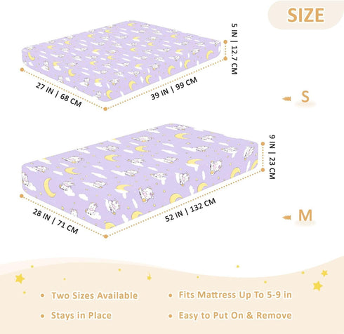 miaozhen 1 Pack 52x28 Cotton Baby Crib Sheets Soft Stretchy Naughty Animal Cow Pastel Purple Toddler Cirb Bedding Cover