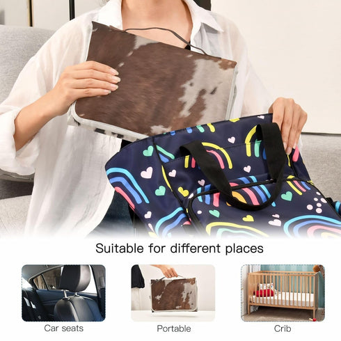 Kigai Portable Diaper Changing Pad for Baby Cow Print Waterproof Foldable Travel Changing Mat with Built-in Pillow