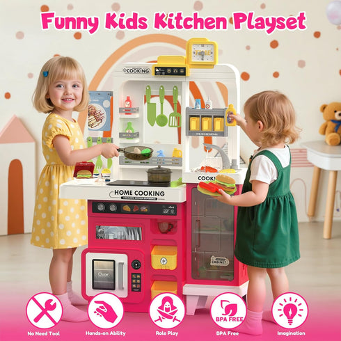 Easface Playset, 68 Playset 1-3 3-5, 32.2IN Kids Kitchen PCS Toddler Kitchen for Toddlers Play Kitchen with Spraying