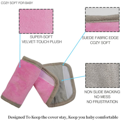 Car Seat Strap Pads Covers for Baby Kids, Anti-Slip Seat Belt Covers Cushion for Stroller/Carrier/Pushchair, Pink
