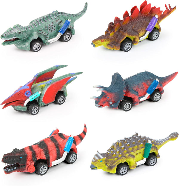 EASYFUN Dinosaur Toys for Kids 3-5 Pull Back Toy Cars 6 Pack