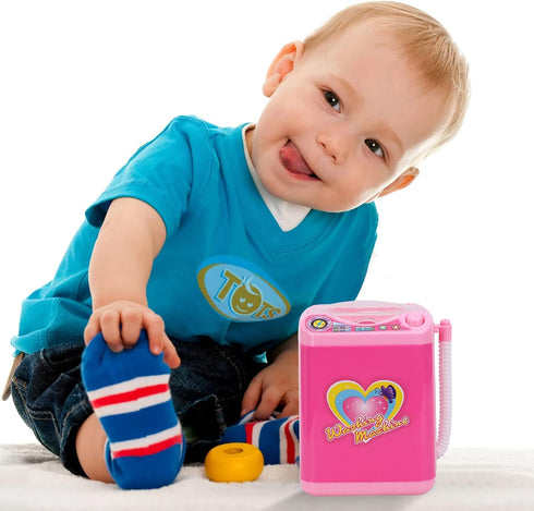Kids Mini Simulation Electric Automatic Washing Machine, Lightweight Small Appliance with Realistic Details (Pink)