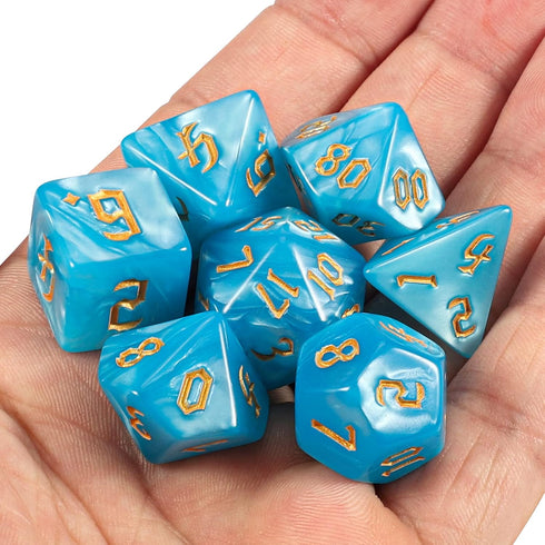 Set CiaraQ DND Polyhedral Dice with Dice Bag for Dungeons and Dragons RPG MTG Role Playing Table Games (Blue + Gold