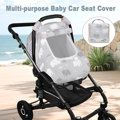 3D Windproof Baby Car Seat Cover, Mink Dot Infant Car Seat Canopy with Breathable Mesh Window, Baby Carrier for All