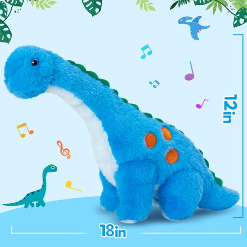 14" Houwsbaby Blue Musical LED Dinosaur Stuffed Animal Floppy Diplodocus Plush Toy Singing Light Up Adorable Long Neck