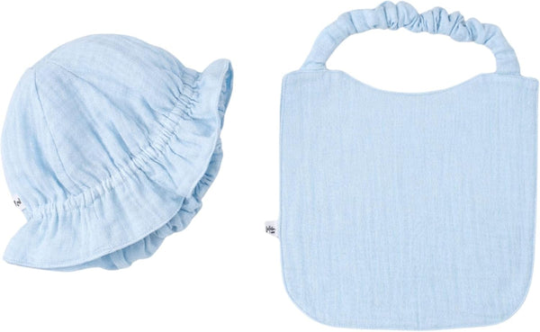Baby Muslin Sun Hat & Bib Set, 100% Cotton Gauze, Made in