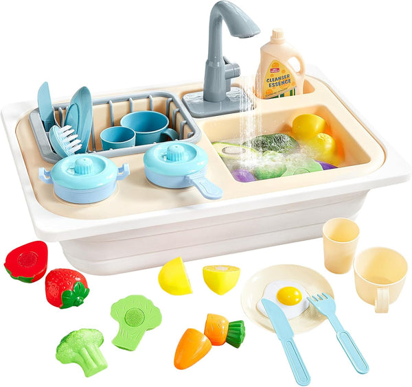 Beright Play Kitchen Sink Toys, Toddler Sink Toys with Upgraded Faucet, Pretend